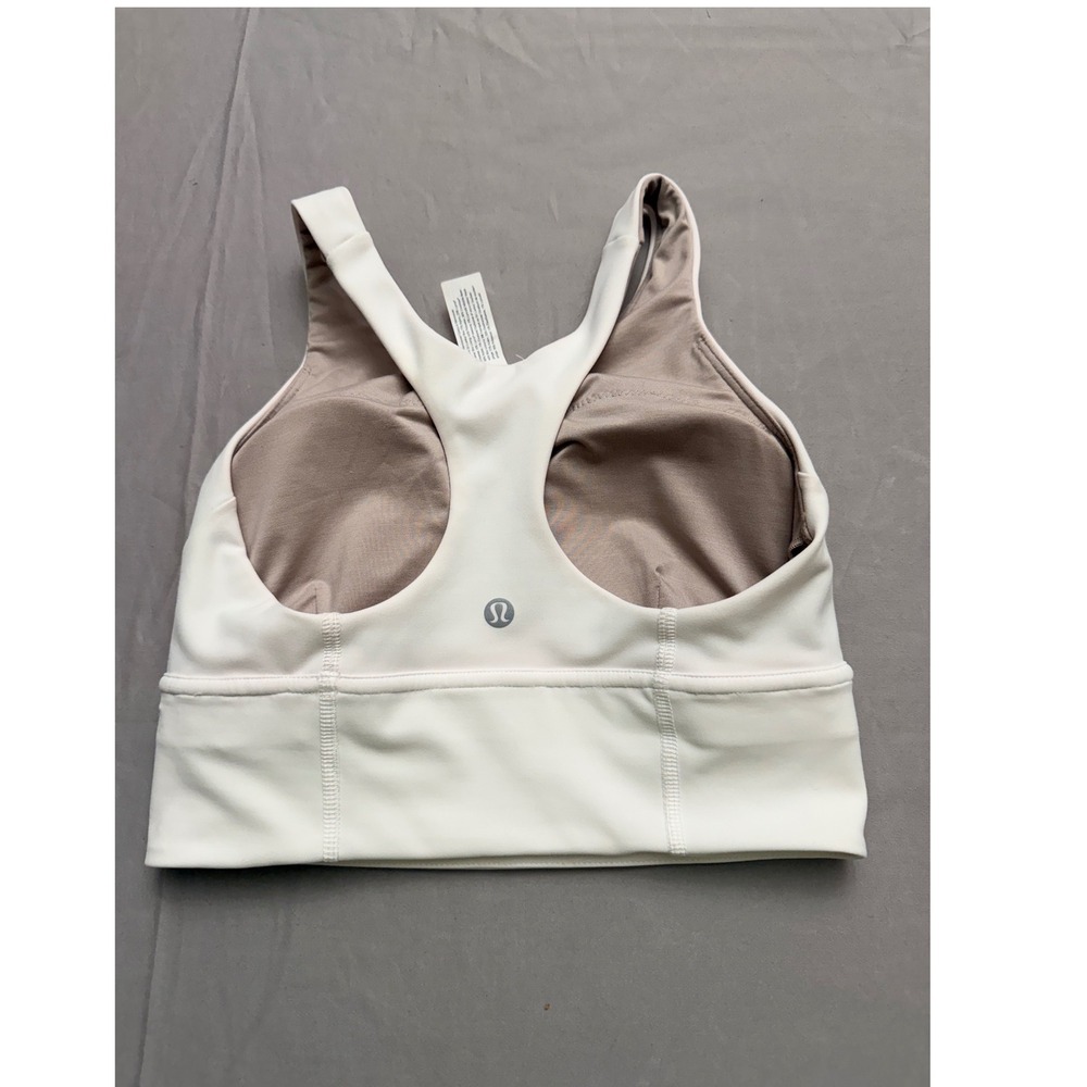 Lululemon High Neck Longline Sports Bra White Taupe Size 4 Racerback Yoga Tank